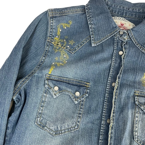 Country Royalty CR Tweety Country Chic Pearl Snap Button Up Denim Shirt - Picture 9 of 16